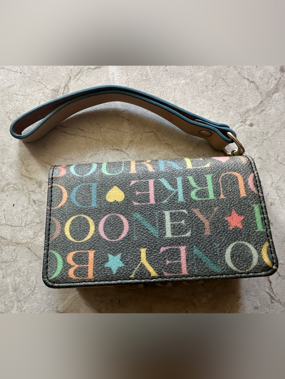 Vintage Dooney & Bourke wristlet card case wallet color logo print